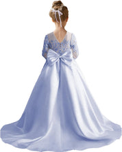 Augday Satin Flower Girl Dresses for Wedding Girls Princess Pageant First Communion Formal Dress UJR146