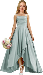 Augday Satin Junior Bridesmaid Dress with Adjustable Straps A-Line Flower Girl Formal Gown UJR150