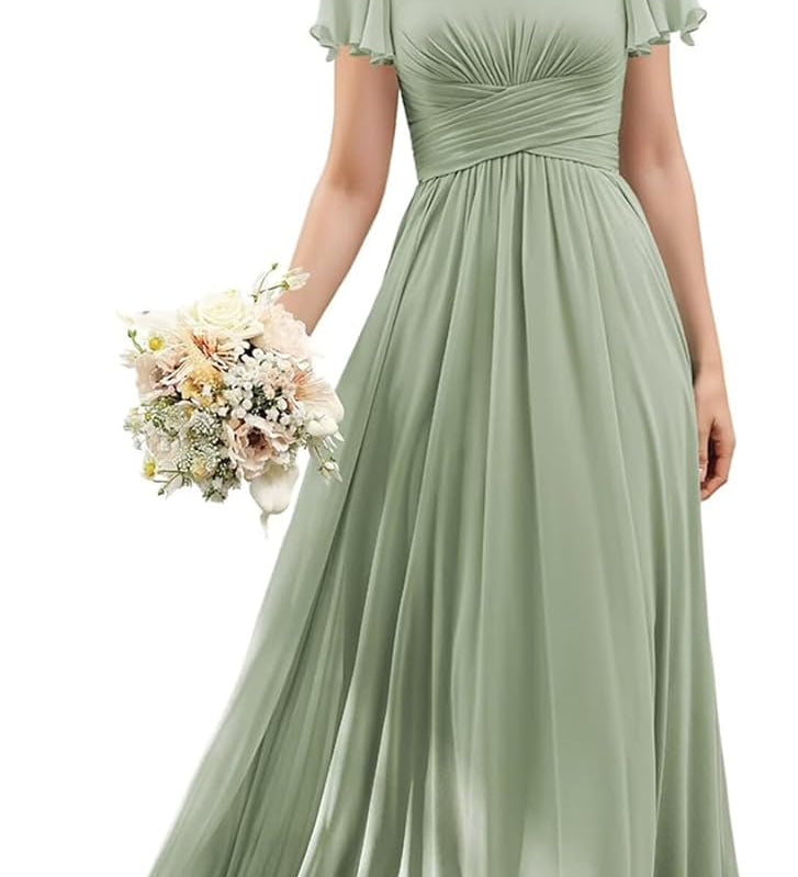 Flutter Sleeves Junior Bridesmaid Dress Square Neck Flower Girl Dresses with Ruffles A Line Wedding Party Gown