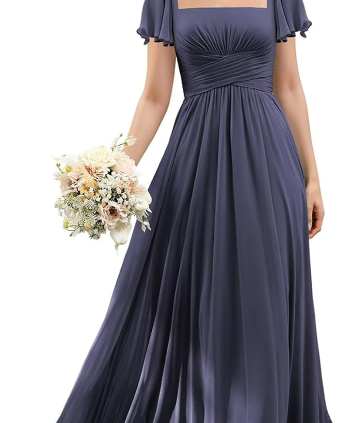 Flutter Sleeves Junior Bridesmaid Dress Square Neck Flower Girl Dresses with Ruffles A Line Wedding Party Gown