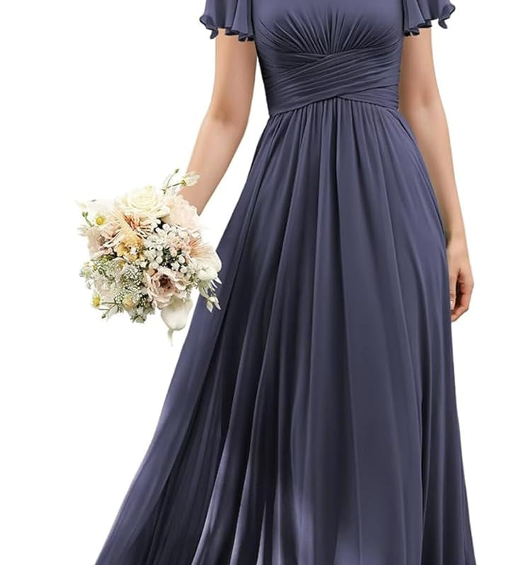 Flutter Sleeves Junior Bridesmaid Dress Square Neck Flower Girl Dresses with Ruffles A Line Wedding Party Gown