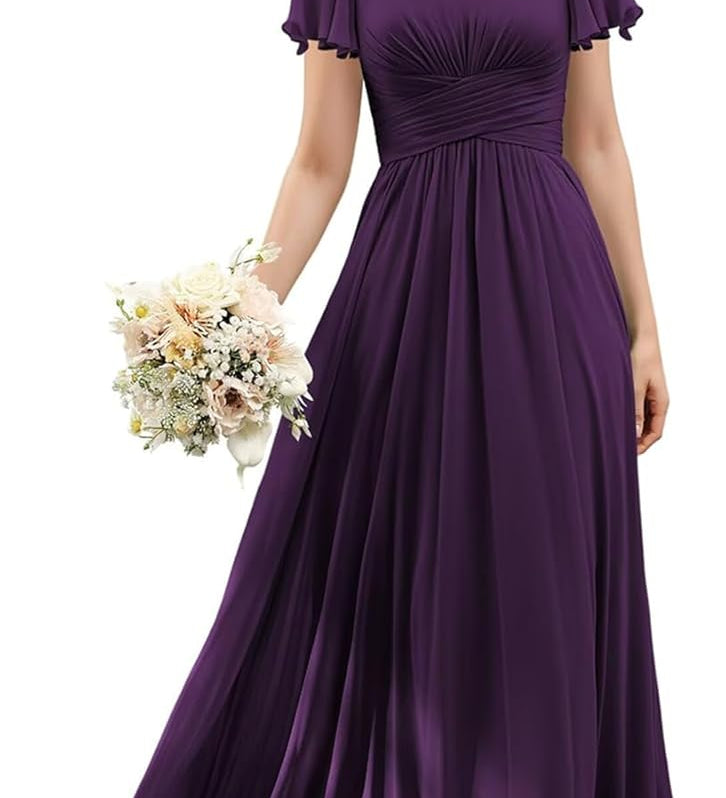 Flutter Sleeves Junior Bridesmaid Dress Square Neck Flower Girl Dresses with Ruffles A Line Wedding Party Gown