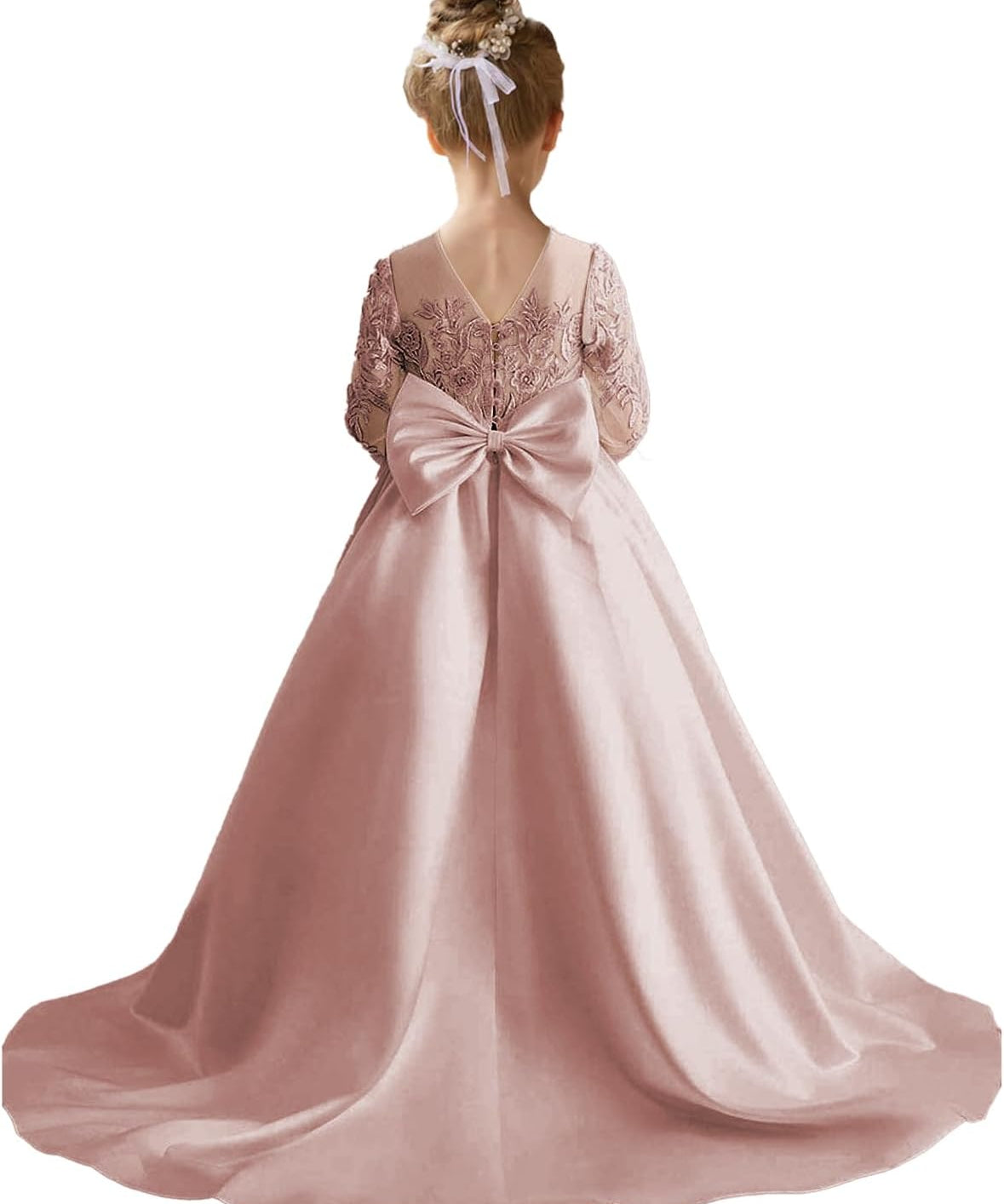 Augday Satin Flower Girl Dresses for Wedding Girls Princess Pageant First Communion Formal Dress UJR146