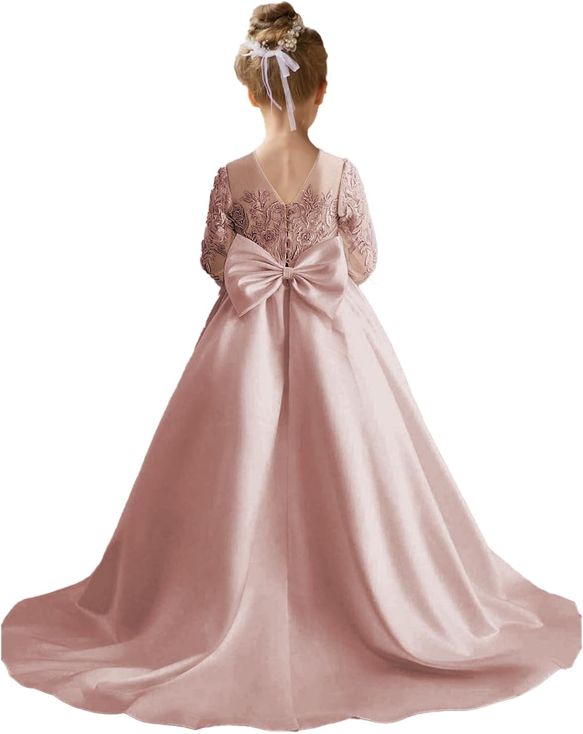 Augday Satin Flower Girl Dresses for Wedding Girls Princess Pageant First Communion Formal Dress UJR146