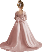 Augday Satin Flower Girl Dresses for Wedding Girls Princess Pageant First Communion Formal Dress UJR146