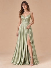 Augday Eleanor Sweetheart V-Neck Pleated Satin Maxi Dress