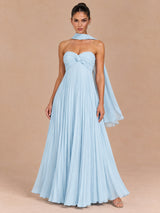 Augday Charlotte Strapless Pleated Chiffon Maxi Dress with Scarf