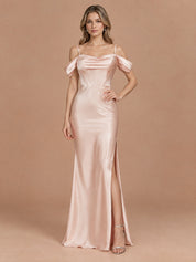 Augday Vivian Off-the-Shoulder Cowl Corset Satin Maxi Dress