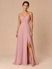 Augday Abigail V-Neck Crisscross Pleated Chiffon Maxi Dress with Slit
