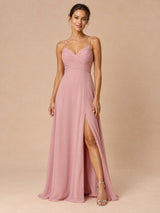 Augday Abigail V-Neck Crisscross Pleated Chiffon Maxi Dress with Slit