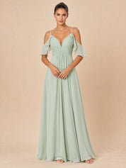 Augday Isabella Cold-Shoulder V-Neck Twist Front Chiffon Maxi Dress