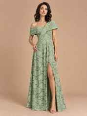 Augday Evelyn Floral Jacquard Asymmetric Maxi Dress