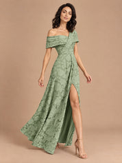 Augday Evelyn Floral Jacquard Asymmetric Maxi Dress