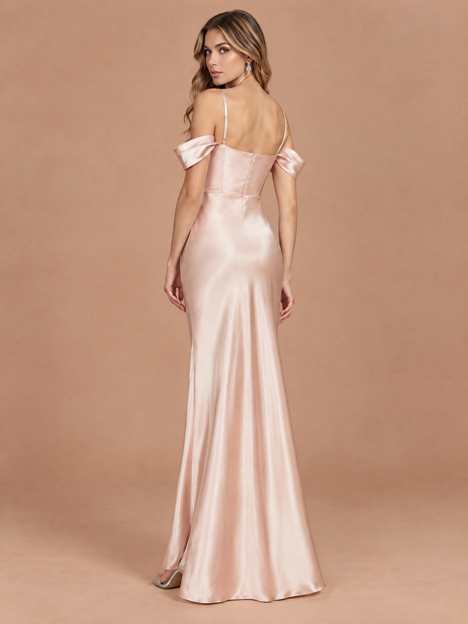 Augday Vivian Off-the-Shoulder Cowl Corset Satin Maxi Dress