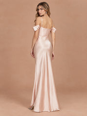 Augday Vivian Off-the-Shoulder Cowl Corset Satin Maxi Dress