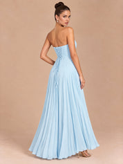 Augday Charlotte Strapless Pleated Chiffon Maxi Dress with Scarf