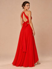 Augday Amara Halter Keyhole Open Back Chiffon Maxi Dress with Tie Bow