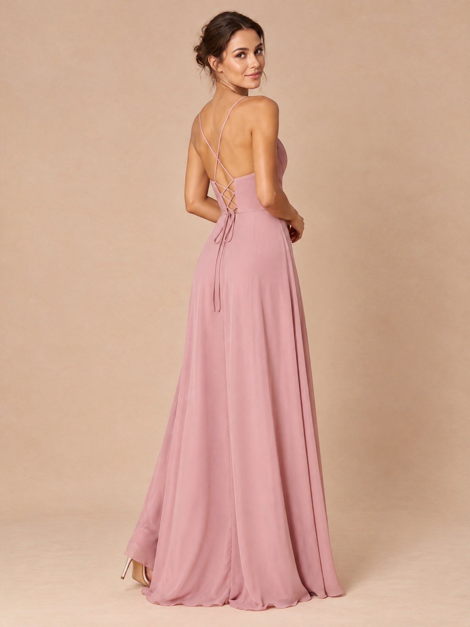 Augday Abigail V-Neck Crisscross Pleated Chiffon Maxi Dress with Slit