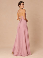 Augday Abigail V-Neck Crisscross Pleated Chiffon Maxi Dress with Slit