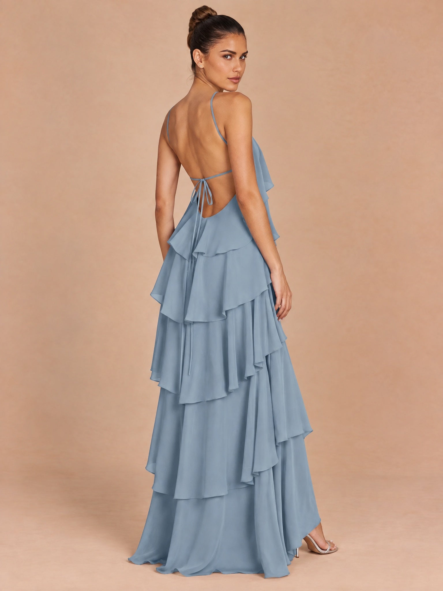 Augday Stella Halter Tiered Ruffle Chiffon Maxi Dress