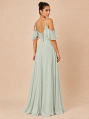 Augday Isabella Cold-Shoulder V-Neck Twist Front Chiffon Maxi Dress