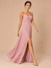 Augday Abigail V-Neck Crisscross Pleated Chiffon Maxi Dress with Slit