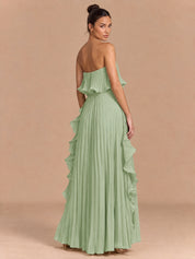 Augday Hazel Pleated Ruffle Strapless Chiffon Maxi Dress