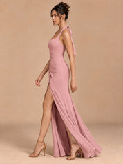 Augday Camilla Halter Square Neck Draped Sash Maxi Dress with Slit