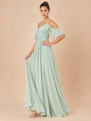 Augday Isabella Cold-Shoulder V-Neck Twist Front Chiffon Maxi Dress