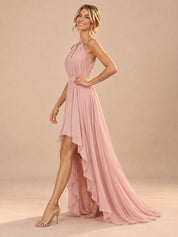Augday Clara Halter Keyhole High-Low Pleated Chiffon Maxi Dress