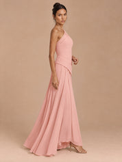 Augday Abigail Blush Pink One-Shoulder Lace-Up Chiffon Maxi Dress