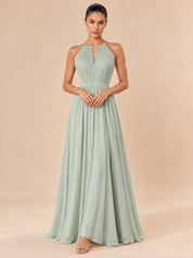 Augday Grace Halter Keyhole Pleated Chiffon Maxi Dress