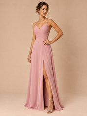Augday Abigail V-Neck Crisscross Pleated Chiffon Maxi Dress with Slit