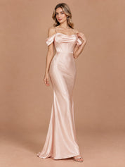 Augday Vivian Off-the-Shoulder Cowl Corset Satin Maxi Dress