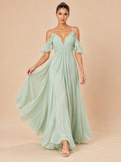 Augday Isabella Cold-Shoulder V-Neck Twist Front Chiffon Maxi Dress