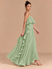 Augday Hazel Pleated Ruffle Strapless Chiffon Maxi Dress