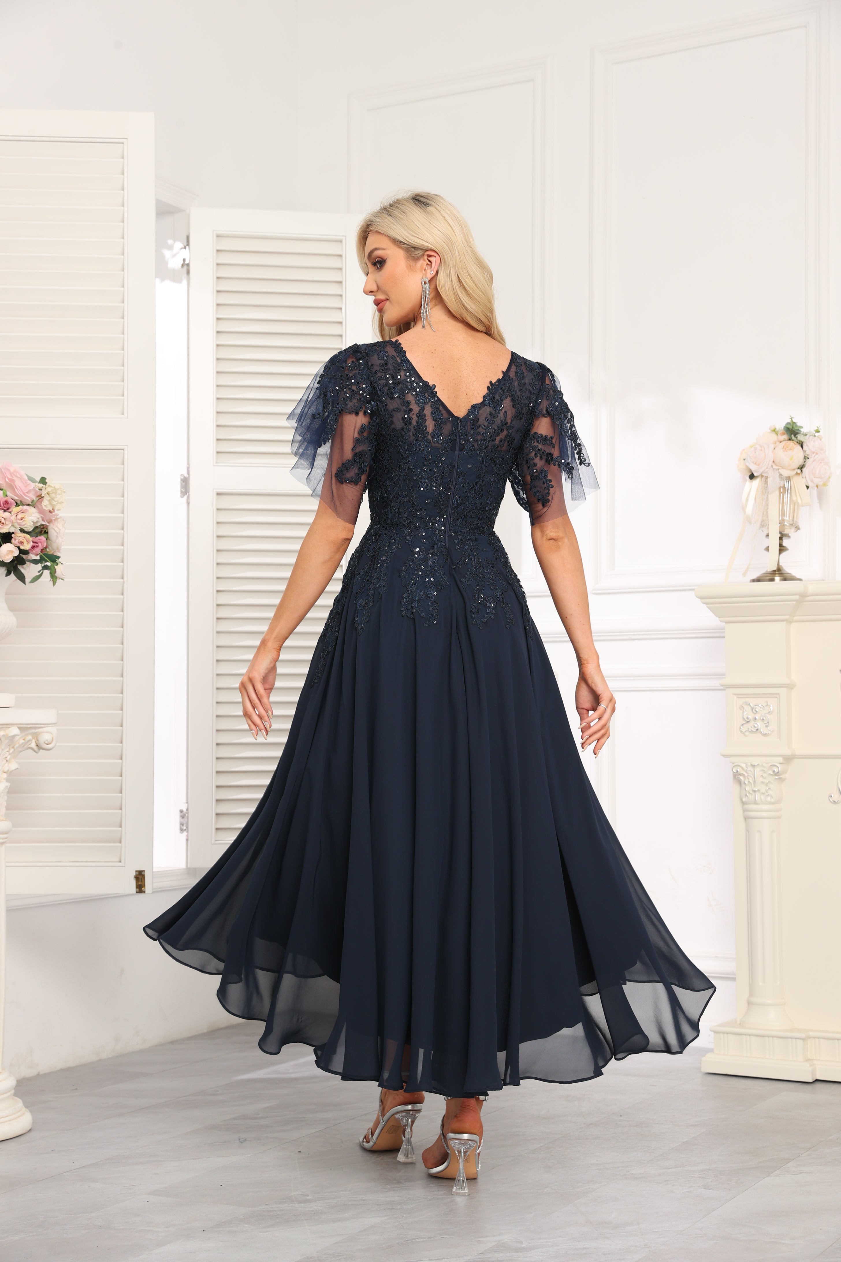 Augday Chiffon Lace Sequins Mother of the Bridesmaid Dresses