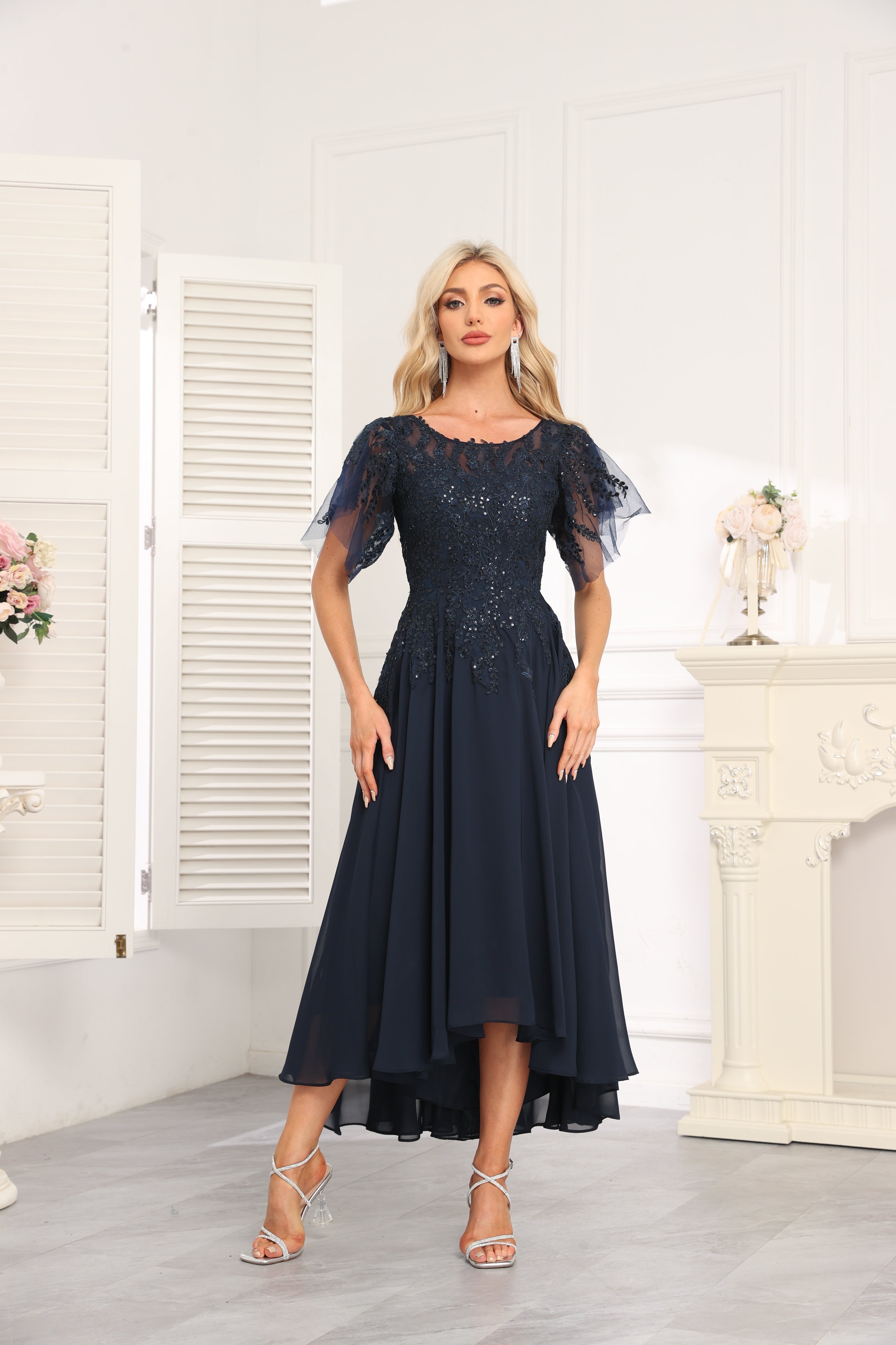 Augday Chiffon Lace Sequins Mother of the Bridesmaid Dresses