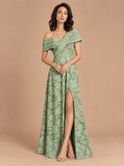 Augday Evelyn Floral Jacquard Asymmetric Maxi Dress