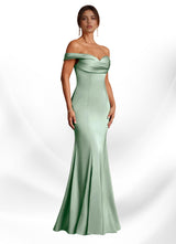 Augday Boone Mermaid Off the Shoulder Stretch Satin Dress
