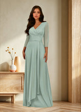 Augday Annetta A-Line V-Neck Pleated Mesh Dress