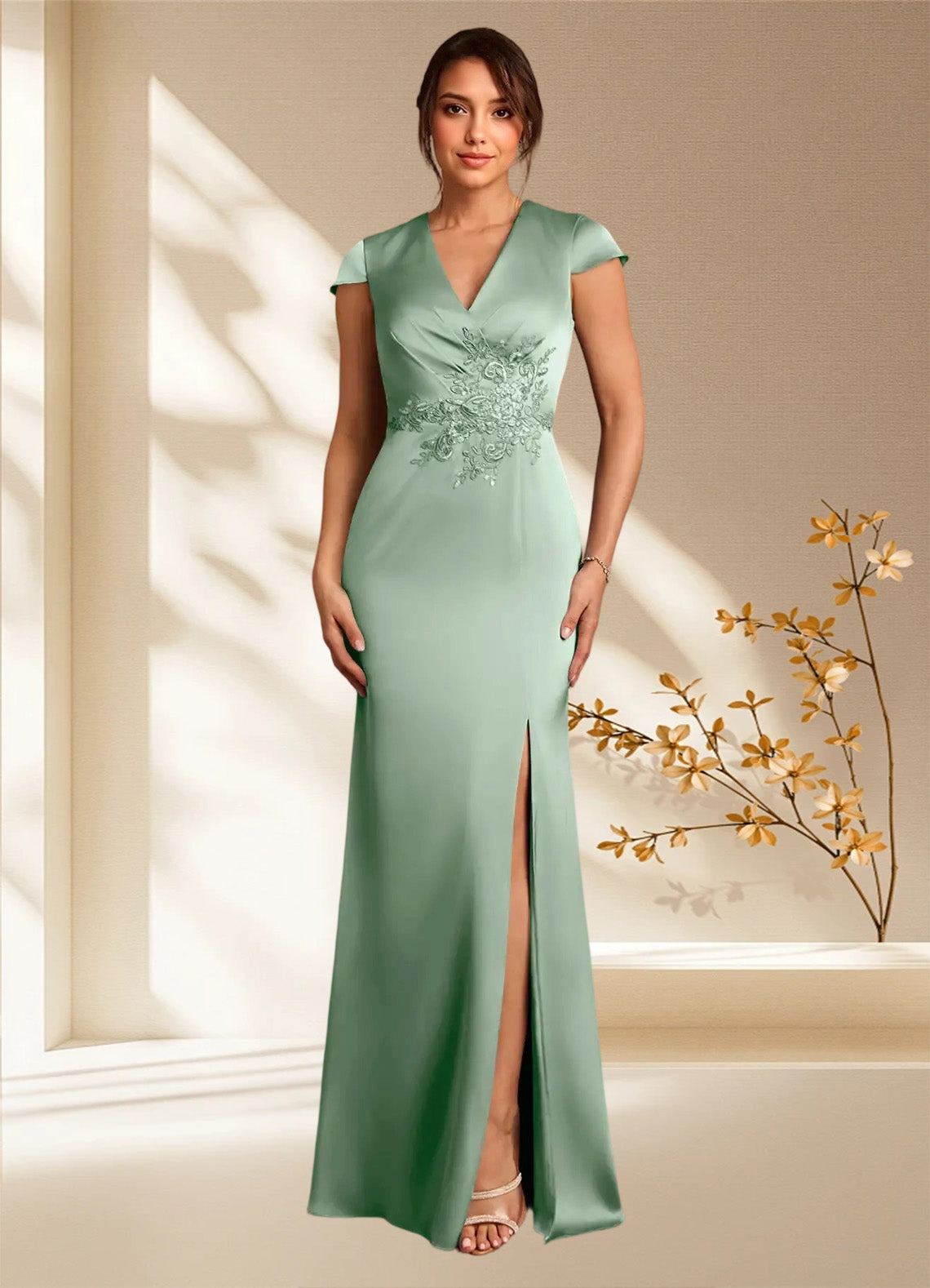 Augday Rilda Sheath Lace Stretch Satin Dress