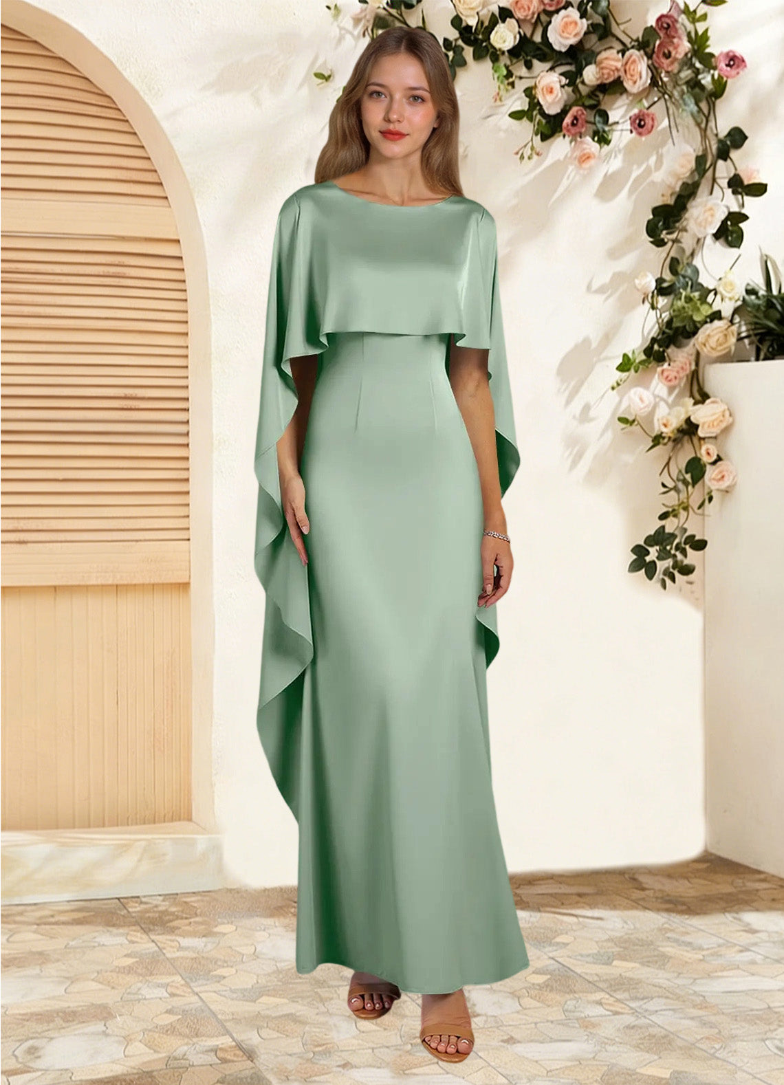 Augday Eli Sheath Boatneck Stretch Satin Dress