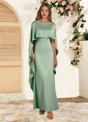 Augday Eli Sheath Boatneck Stretch Satin Dress