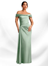 Augday Beah Sheath Off the Shoulder Stretch Satin Dress
