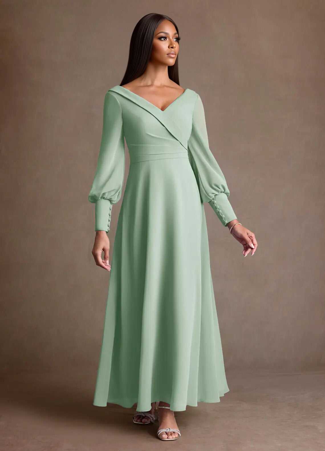 Augday Paterson A-Line Pleated Chiffon Dress