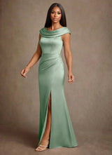 Augday Irvine A-Line Pleated Stretch Satin Dress