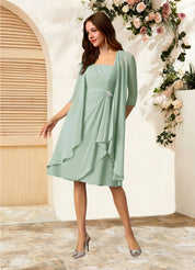 Augday Olivia A-Line Square Neckline Pleated Chiffon Dress