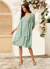 Augday Olivia A-Line Square Neckline Pleated Chiffon Dress