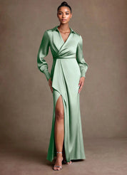 Augday Jacinta Sheath Pleated Stretch Satin Dress